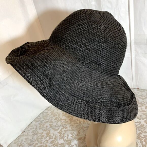 Kathy Jeanne Floppy Bucket Straw Black Hat Size M/L Gorgeous - Picture 5 of 8